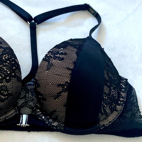 Elegant Black Lace Bra bombshell racer back front close 32b new - Picture 3 of 7